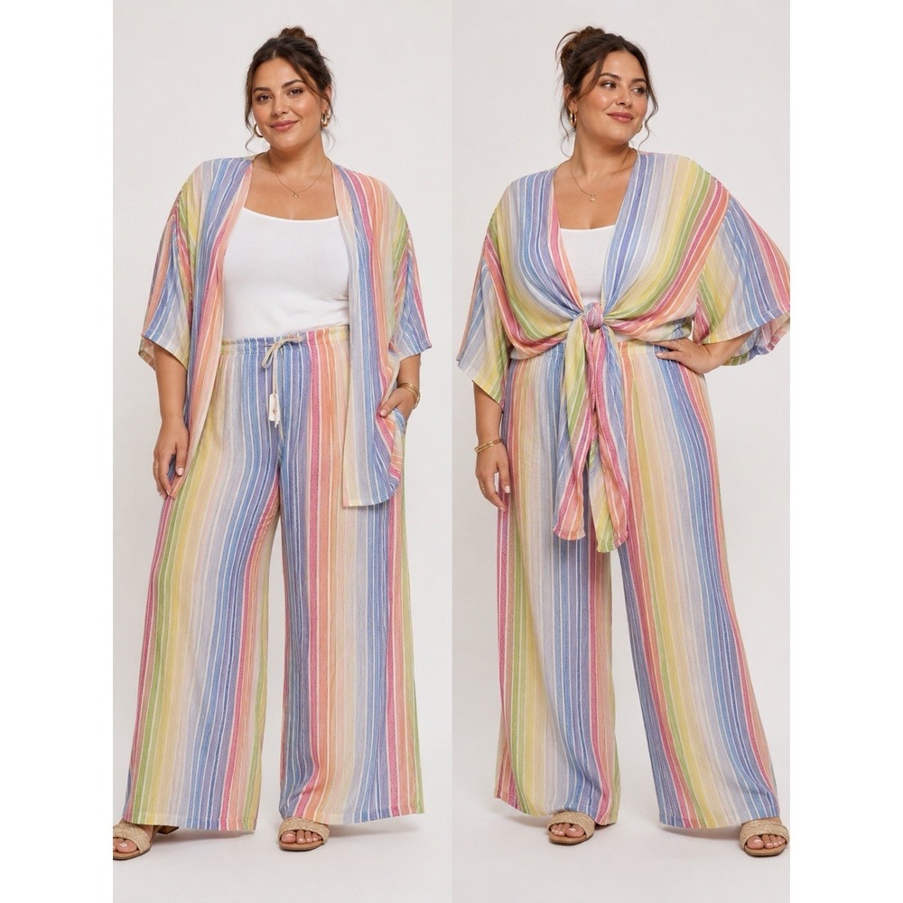 L'Atiste by Amy Two Piece Outfit Plus‎ Size 3X Outfit Rainbow Wide Leg #AAA9-4